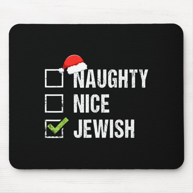 Mousepad Naughty Nice Jewish Shirt Santa Jew Christmas Gift (Frente)
