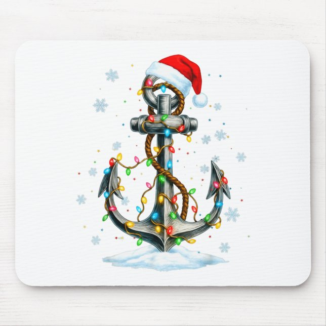 Mousepad Nautical Anchor Christmas Lights Boating Sailor  (Frente)