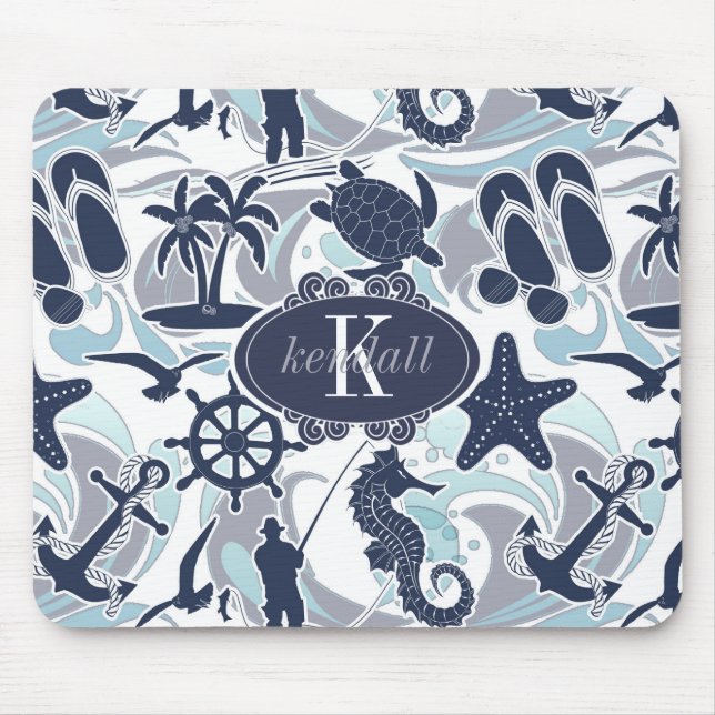 Mousepad Nautical Beach Pattern Navy ID839 (Frente)