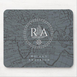 Mousepad Nautical Rope Monogram Map Grey
