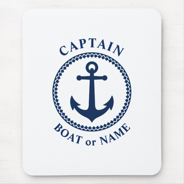 Mousepad Nautical Sea Anchor Captain Boat or Name Navy Blue (Frente)