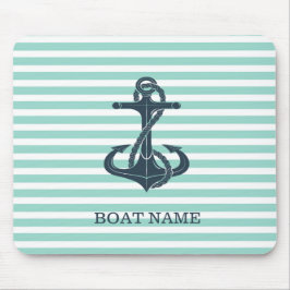 Mousepad Náutico, Âncora, Listras Verde Menta