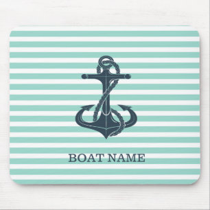 Mousepad Náutico, Âncora, Listras Verde Menta