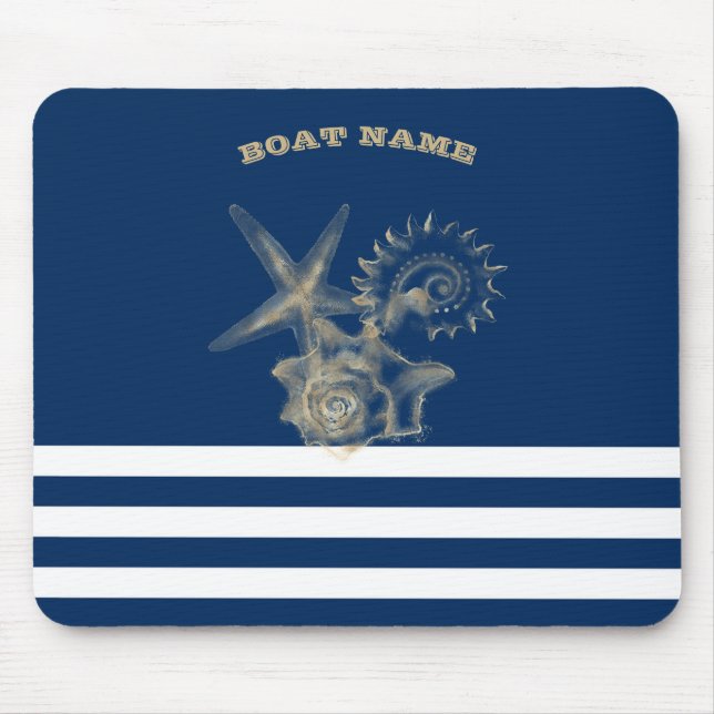 Mousepad Náutico, Conchas de Ouro Listras Azul-Marinho (Frente)