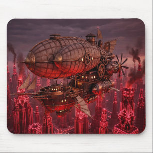 Mousepad Nave a Vapor Steampunk Voando Acima da Cidade
