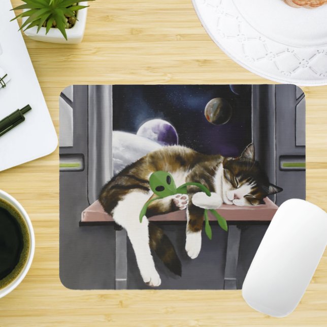 Mousepad Nave Espacial Gato Tabby Verde Alien Stuffie Ficçã (Criador carregado)