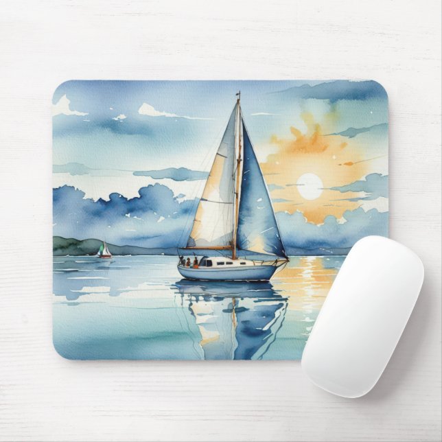 Mousepad Nave-vela com aquarela em lago ao sol (Com mouse)
