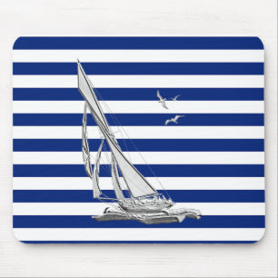 Mousepad Navigação de prata em listras náuticas
