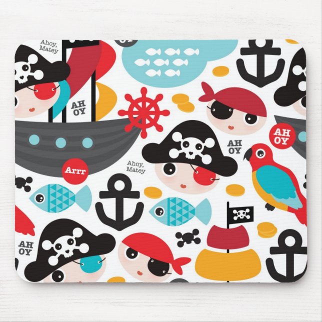 Mousepad Navigação retro da ilustração dos piratas (Frente)