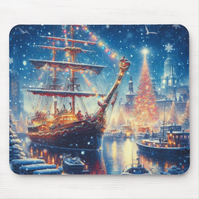 Mousepad Navio ancorado de Natal/Inverno (Frente)