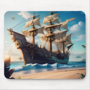 Mousepad Navio de pirata de praia tropical