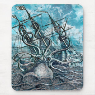 Mousepad Navio gigante Octopus Blue Sea Monster