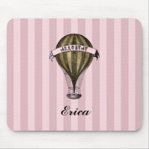 Mousepad Navio Steampunk em Monograma de Stripes Rosa Vinta
