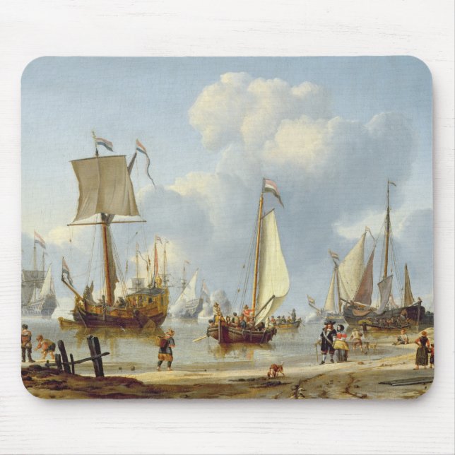 Mousepad Navios na água calma com figuras pela costa (Frente)