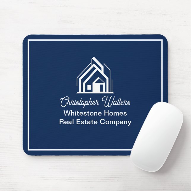 Mousepad Navy Blue Real Estate Company Personalized Realtor (Com mouse)