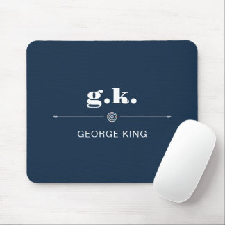 Mousepad Navy Blue White Monogrammed Target Crosshair