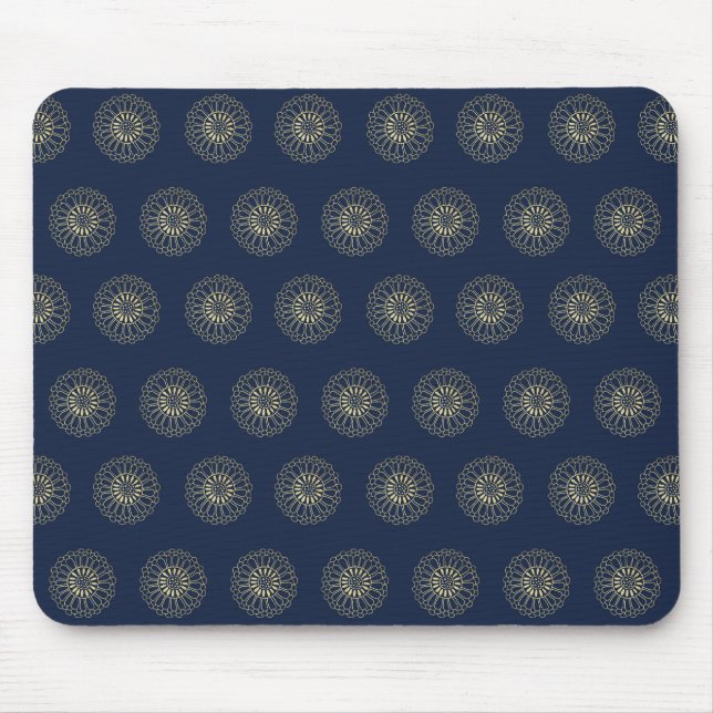 Mousepad Navy | Golden Zinnia Flower Medallions (Frente)