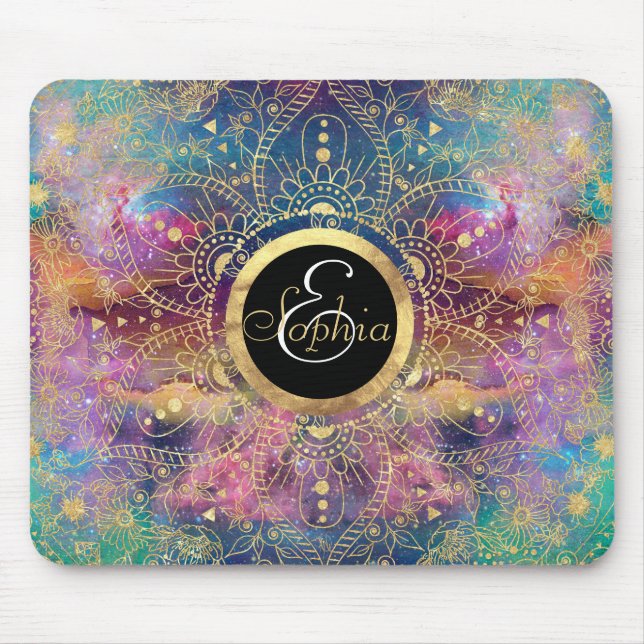 Mousepad Nebulosa Colorida Dourada de Mandala (Frente)