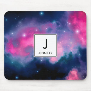 Mousepad Nebulosa e Estrelas de Galáxia Rosa e Azul Abstra