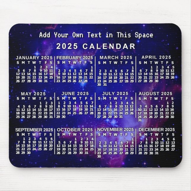 Mousepad Nebulosa Espacial Personalizada do Calendário Mens (Frente)