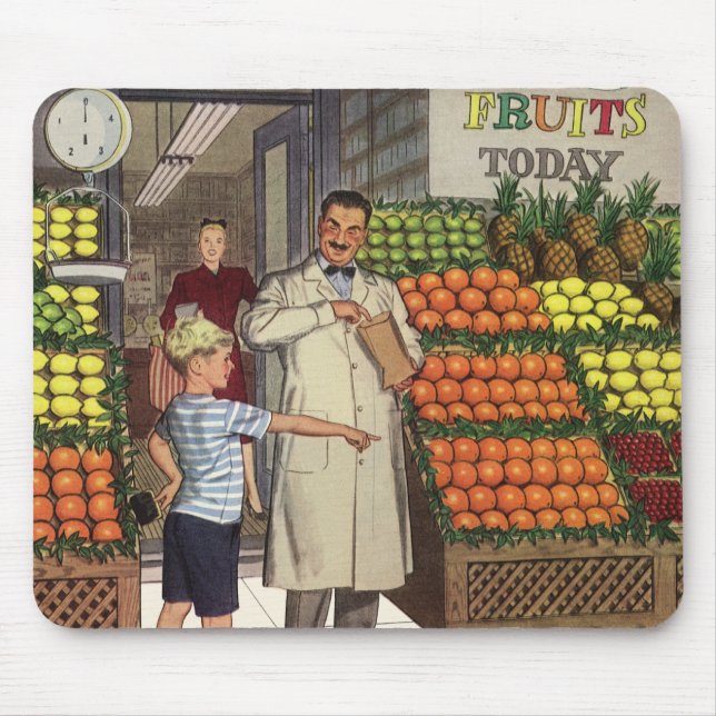 Mousepad Negócios Antigos, Banca de Frutas com Merceeiro e  (Frente)