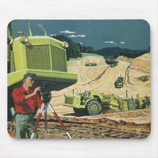 Mousepad Negócios Antigos, Canteiro de Obras com Topógrafo (Frente)