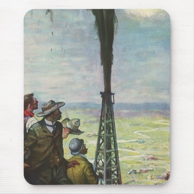 Mousepad Negócios Antigos, Poço de Petróleo Jorrando com Tr (Frente)