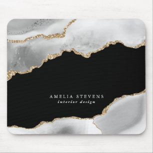 Mousepad Negócios em Ágata Preto, Cinza e Dourado