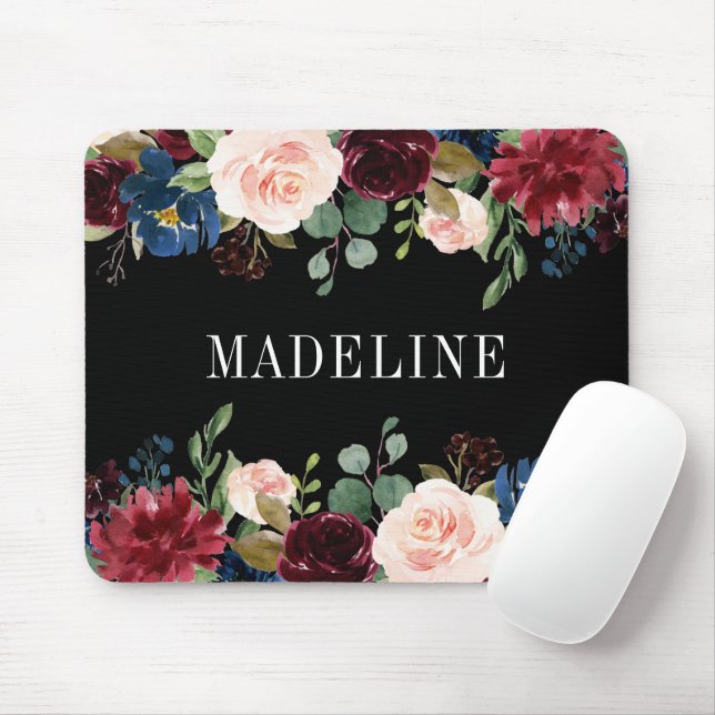 Mousepad Negra Floral Moda Floral Elegante Moderna (Com mouse)