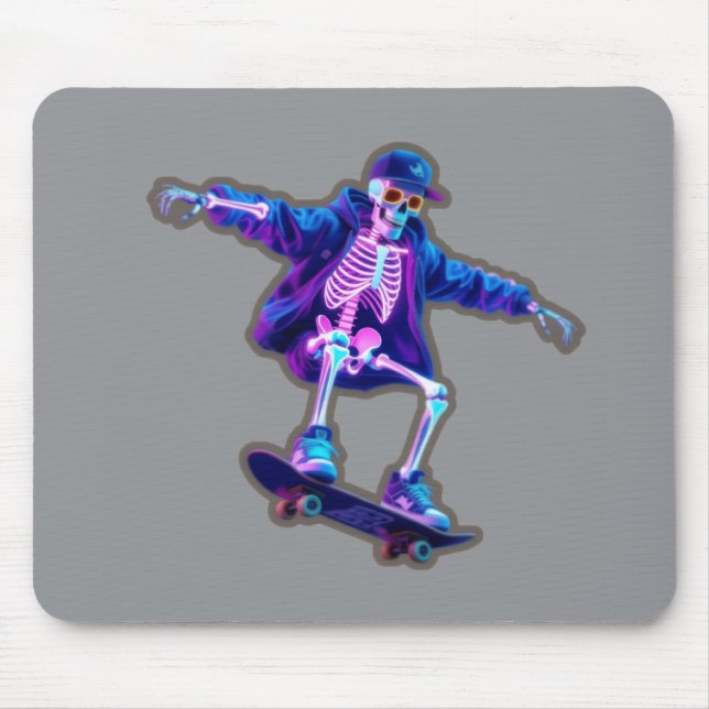 Mousepad Neon 3D Skeleton Skateboarding – Funny Streetwear  (Frente)