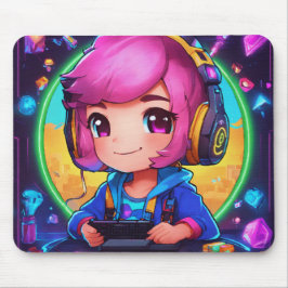 Mousepad Neon Chibi Gamer Learning Design
