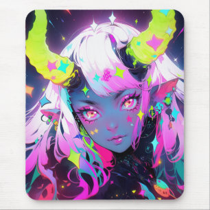 Mousepad Neon Colorful Kawaii Demon Anime Girl