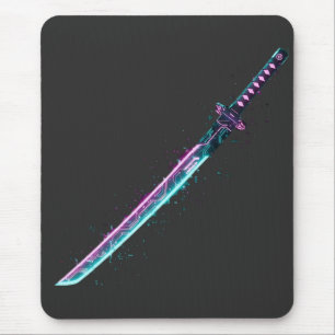 Mousepad ​Neon Cyber-Katana: Tech de lâmina digital mousepa