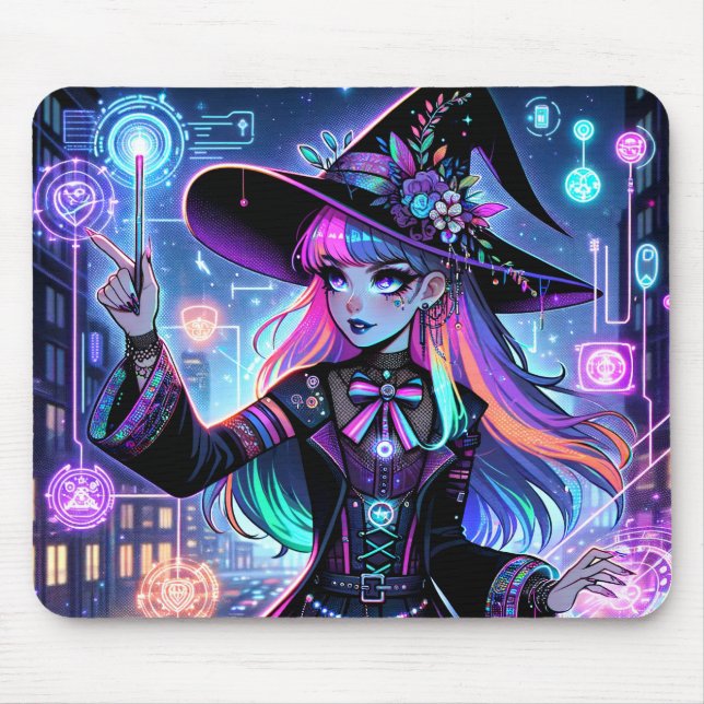 Mousepad Neon Cyberpunk Tech Witch - Futurística Art Design (Frente)