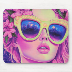 Mousepad Neon Dream Girl com óculos de sol florais