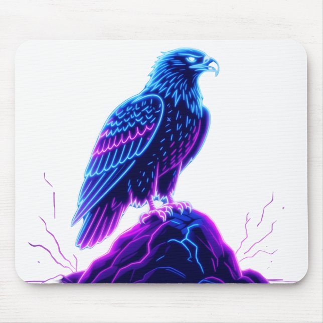 Mousepad Neon Eagle on Glowing Rock – Cyberpunk Style (Frente)