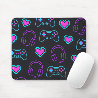 Mousepad Neon Gamer Controller and Hearts Pattern