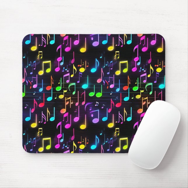Mousepad Neon Music Notes On Black (Notícias sobre música n (Com mouse)