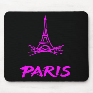 Mousepad Neon Pink Eiffel Tower Paris Sketch Modern