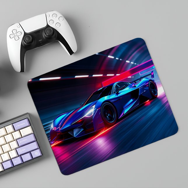 Mousepad Neon Racer: Supercarro Futurístico na Cidade de Cy (Criador carregado)