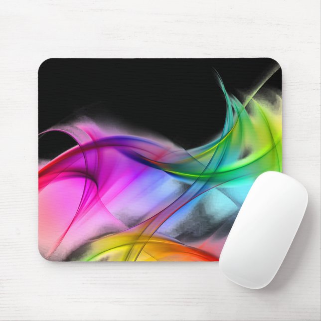 Mousepad Neon Rainbow Abstrato A Preto (Com mouse)