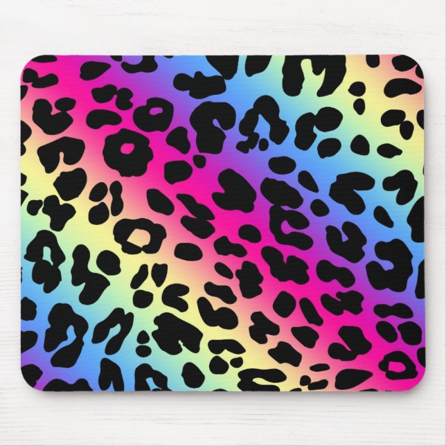 Mousepad Neon Rainbow Leopard Pattern Impressão (Frente)