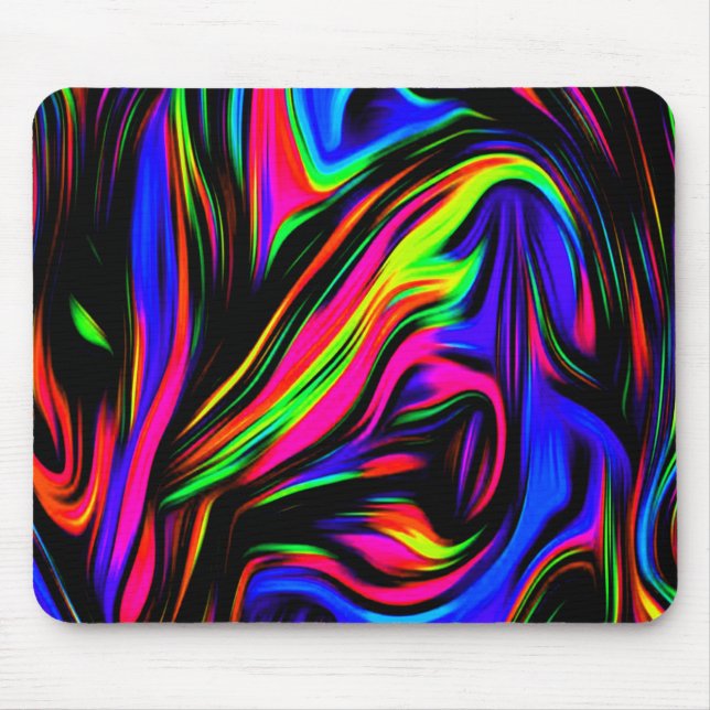 Mousepad Neon Swirls Marmoreado Preto Amarelo Cor-de-Rosa A (Frente)