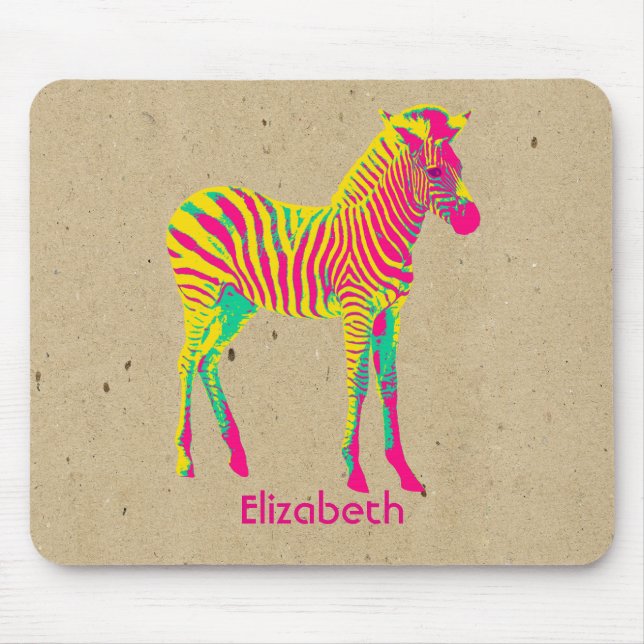Mousepad Neon Zebra Baby Animal Psicodélico Retro (Frente)