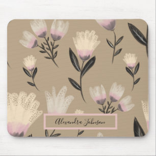 Mousepad Neutral Blush Floral Moderno Botânico