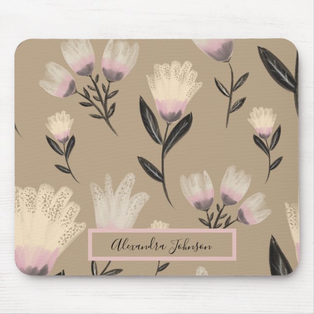 Mousepad Neutral Blush Floral  | Moderno Botânico (Frente)