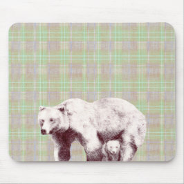 Mousepad  Neutral Sage Plaid Bear
