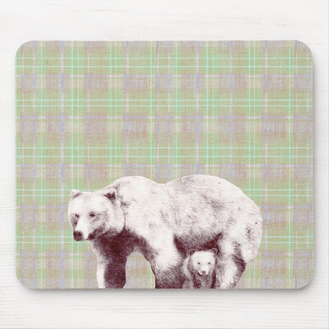 Mousepad  Neutral Sage Plaid Bear (Frente)