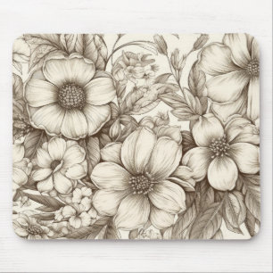 Mousepad Neutro Floral Creme Botânico Sepia Fazenda