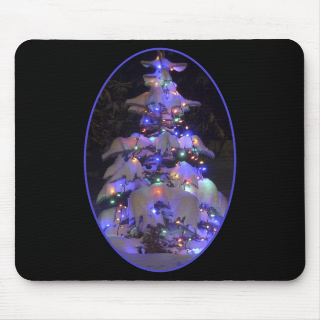 Mousepad Neve Coberta Brilhante Na Árvore De Natal (Frente)